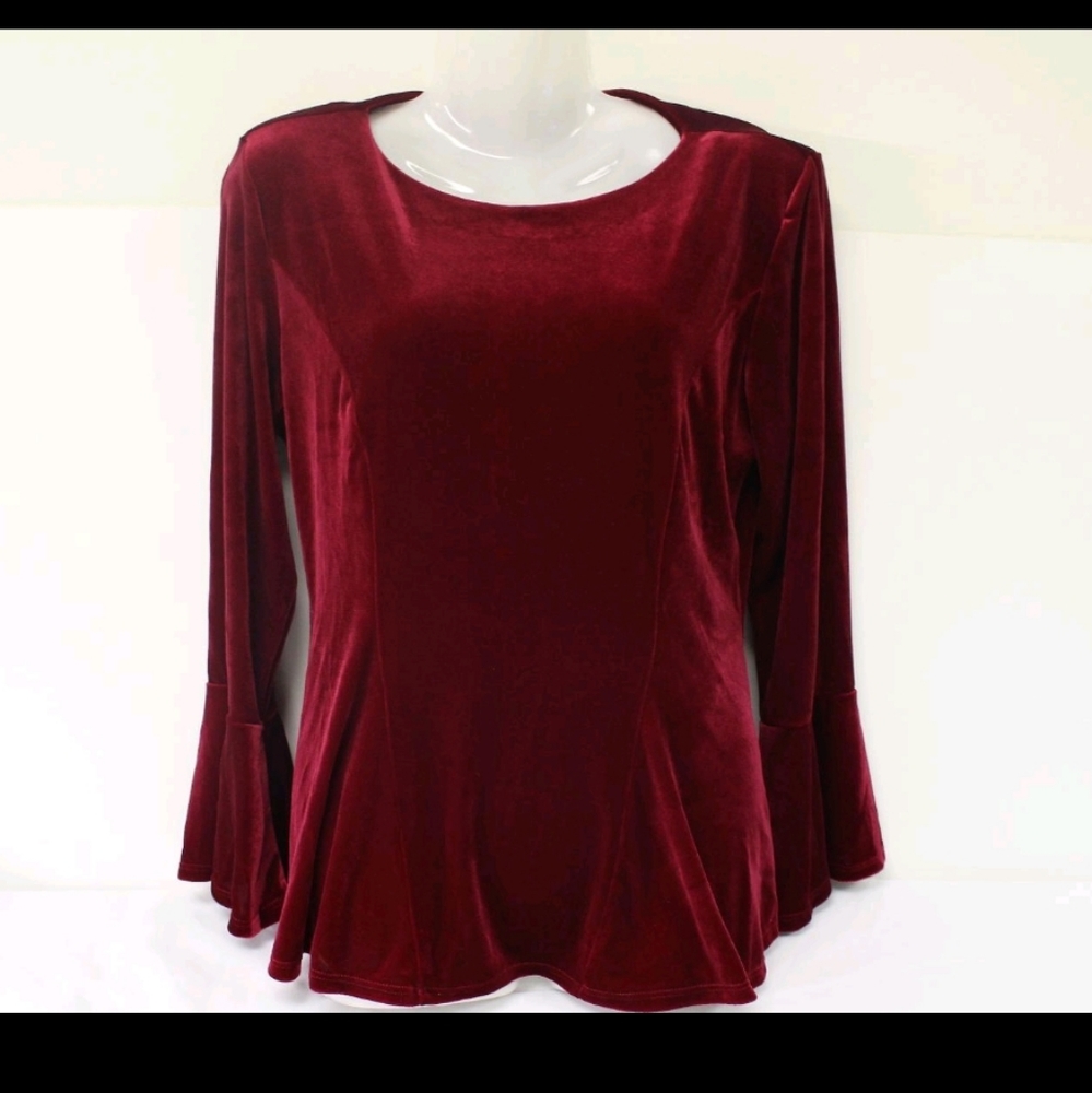 NEW Guillaume Stretch Velvet Ruffle sleeve Red Peplum top